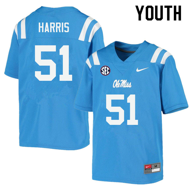 Youth #51 Zxavian Harris Ole Miss Rebels College Football Jerseys Sale-Power Blue - Click Image to Close
